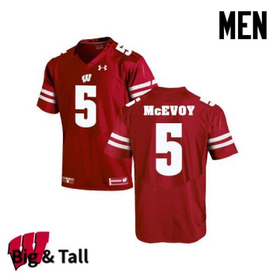 Men's Wisconsin Badgers NCAA #5 Tanner McEvoy Red Authentic Under Armour Big & Tall Stitched College Football Jersey II31J70IN